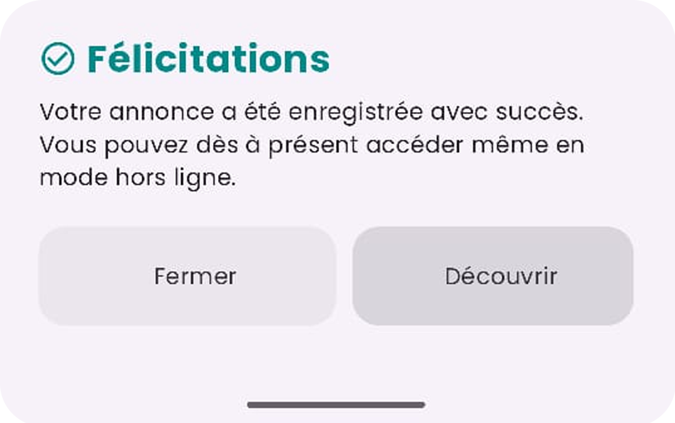Confirmation animée d'enregistrement en favori
